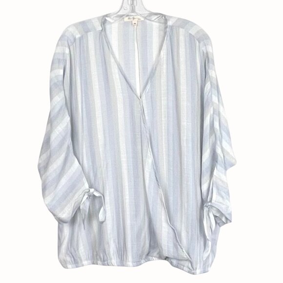 1X Womens Top Striped Lightweight 3/4 Tie-Sleeve Blouse by Dear Grace - Picture 1 of 12